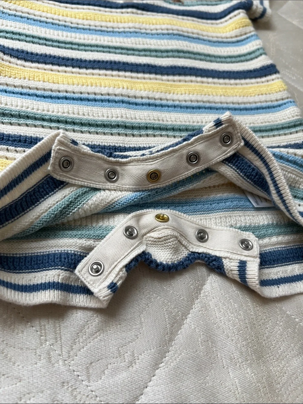 Baby Gap 18-24 mos Striped Knit Polo Romper in Blue, Yellow & Cream soft Knit